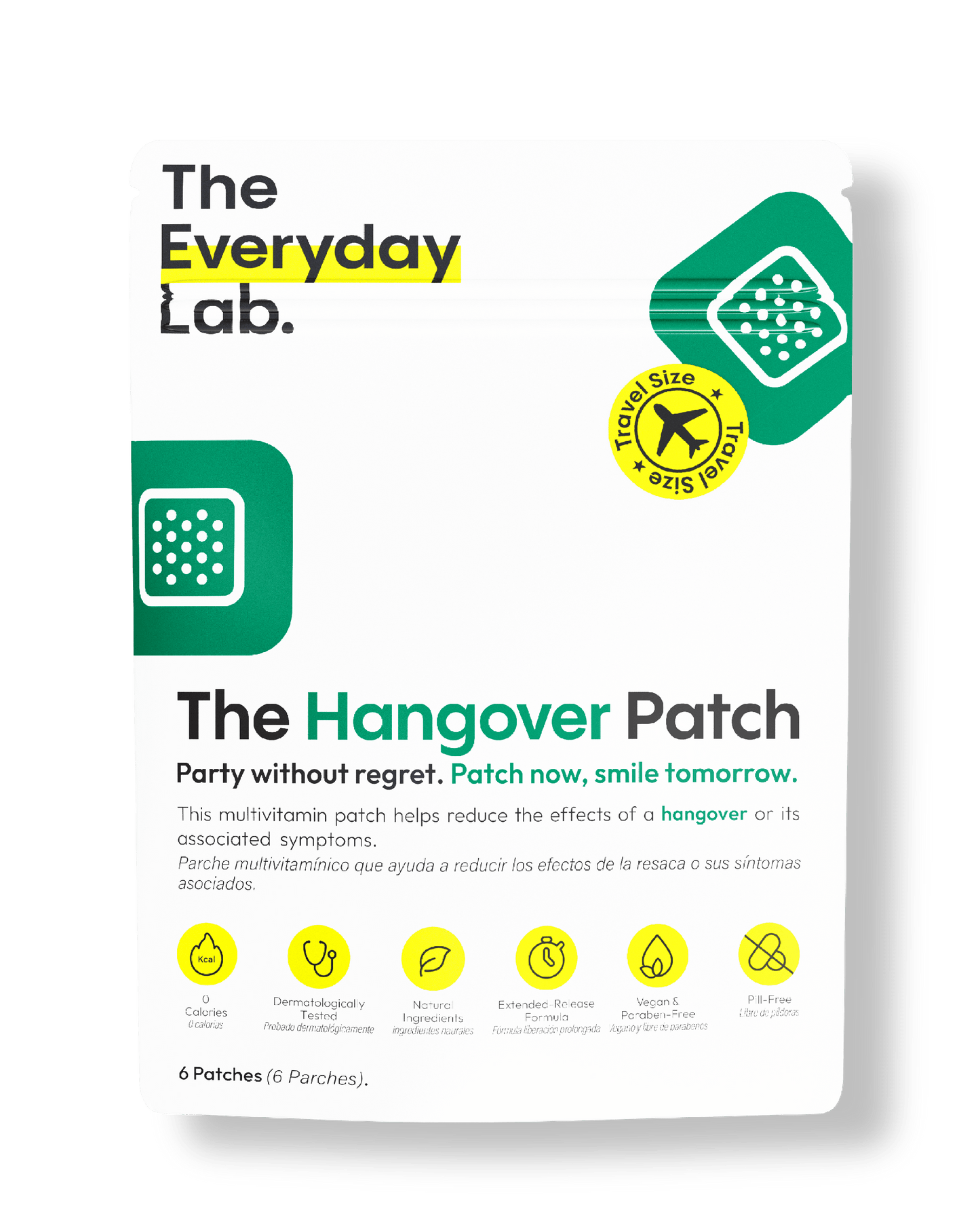 Parche Anti Cruda Travel Size, paquete de 6 parches de The Everyday Lab para llevar de viaje