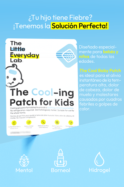 Parche Frío Travel Size para niños en empaque compacto con 2 unidades, alivia fiebre y golpes de calor sin medicamentos
