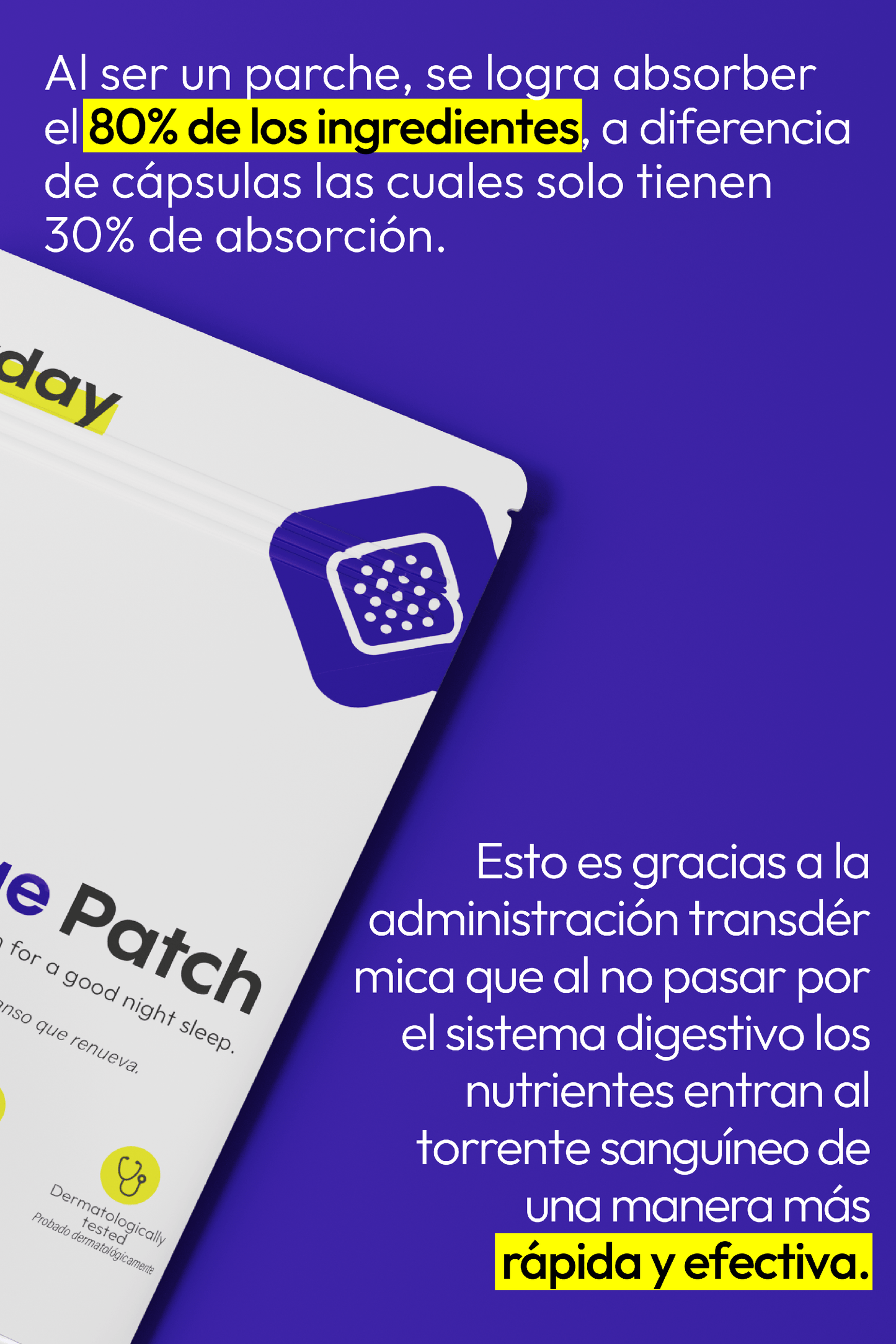Parche para Dormir con Melatonina Travel Size de The Everyday Lab en empaque compacto con 6 parches transdérmicos para sueño reparador.