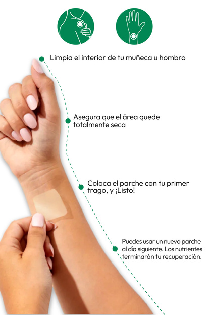 Parche anti cruda tamaño viaje de The Everyday Lab con 6 parches transdérmicos y vitaminas.