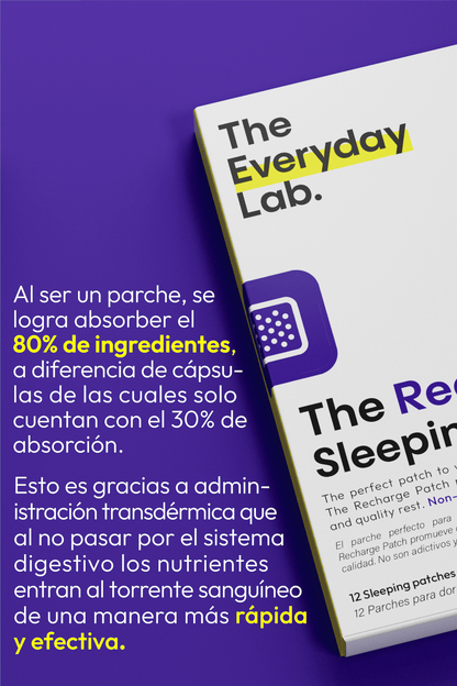 Parche para Dormir sin Melatonina de The Everyday Lab en caja con 12 parches herbolarios transdérmicos.
