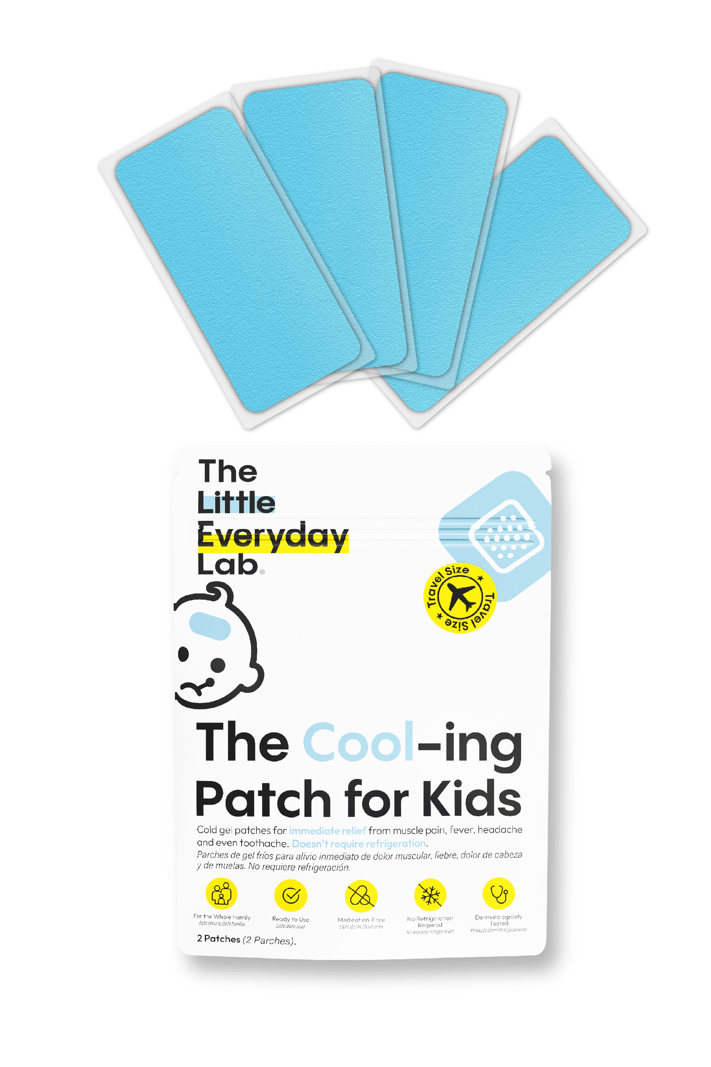 Parche Frío Travel Size para niños, paquete compacto de 2 parches refrescantes y alivio sin medicamentos