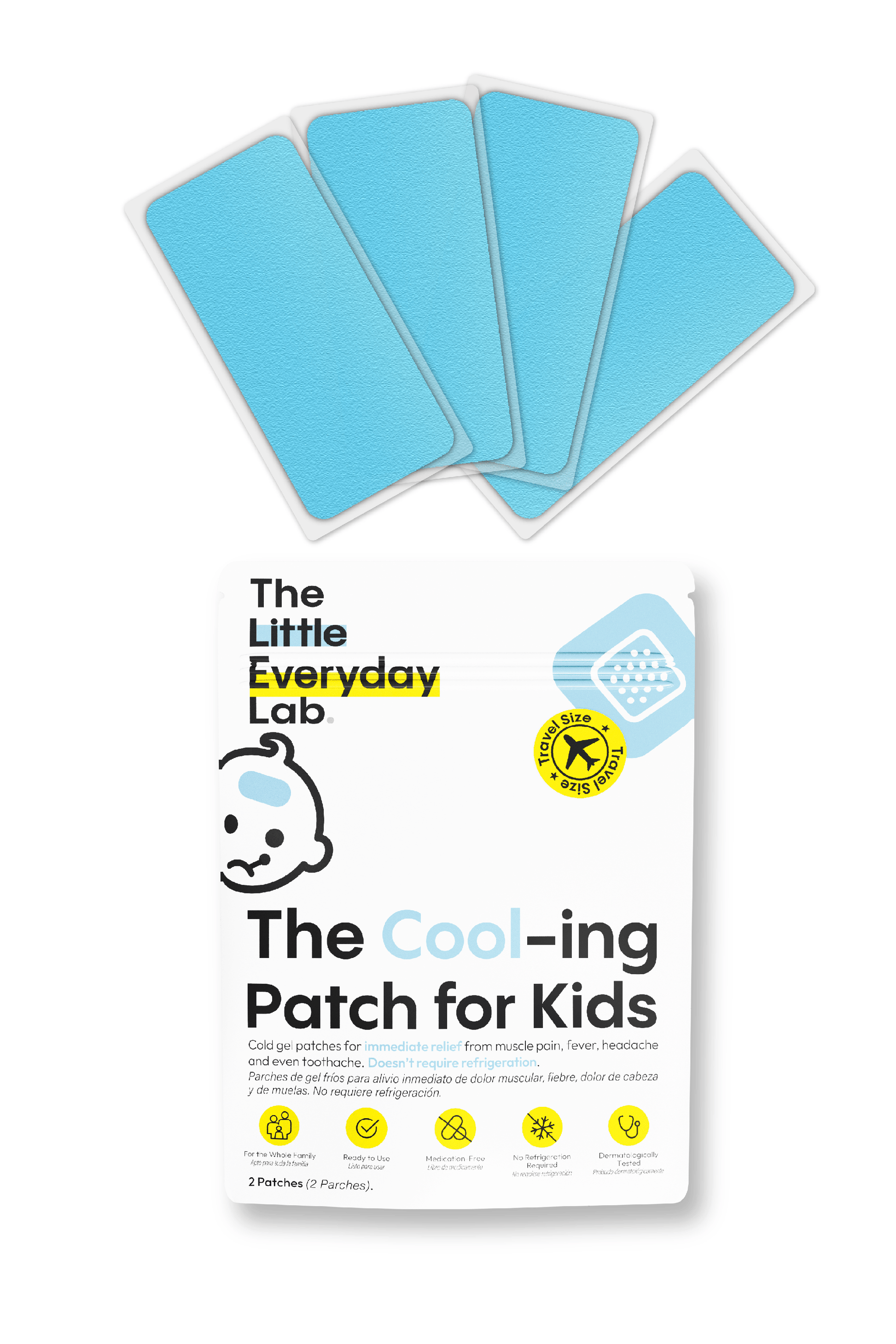 Parche Frío Travel Size para niños, paquete compacto de 2 parches refrescantes y alivio sin medicamentos