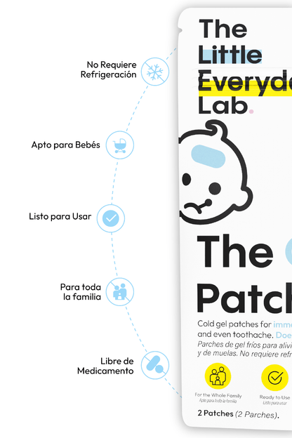 Parche Frío Travel Size para niños en empaque compacto de dos piezas, alivio refrescante sin medicamentos.
