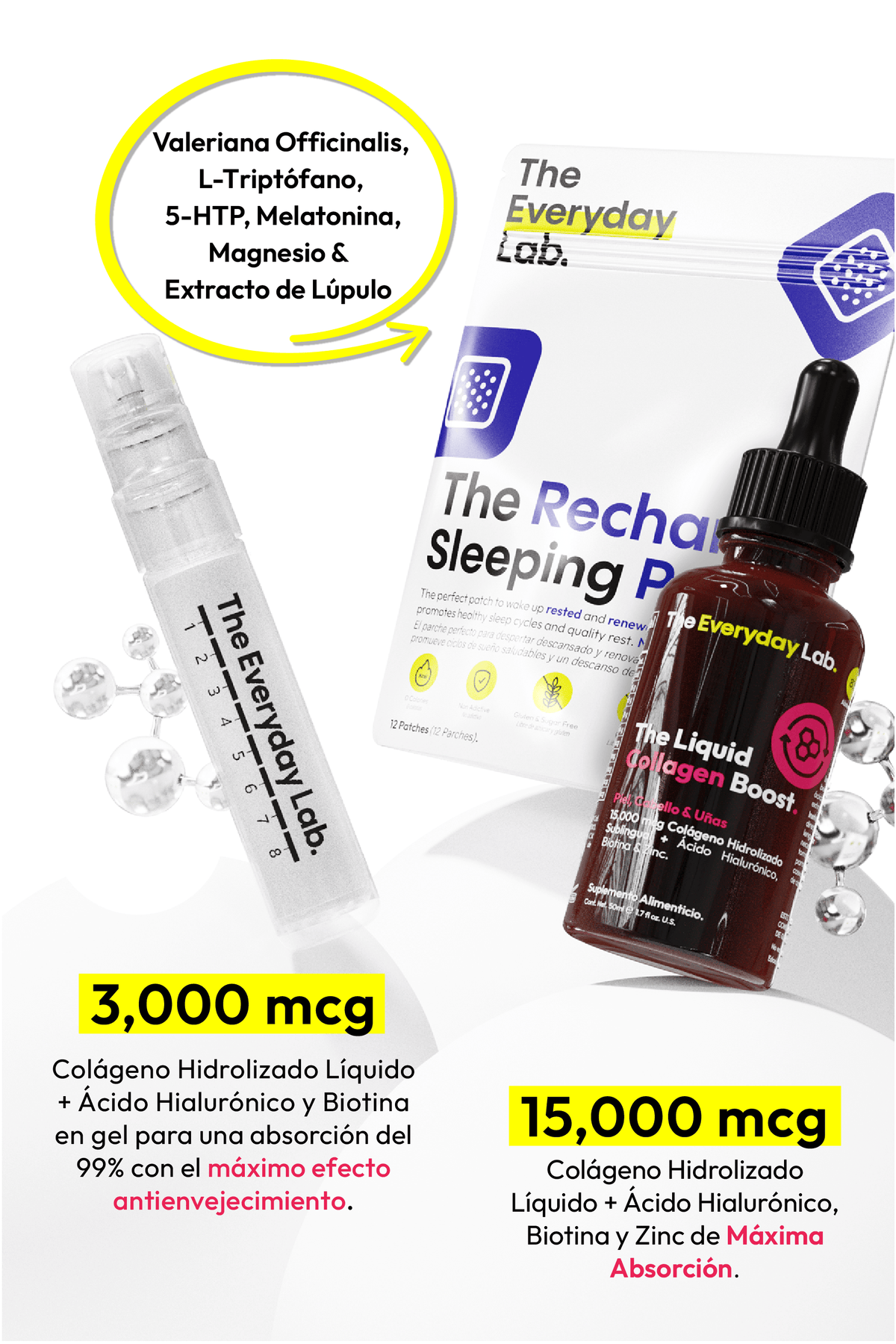 Kit The Beauty Sleep Ritual con colágeno líquido, gel y parche de sueño reparador para belleza nocturna