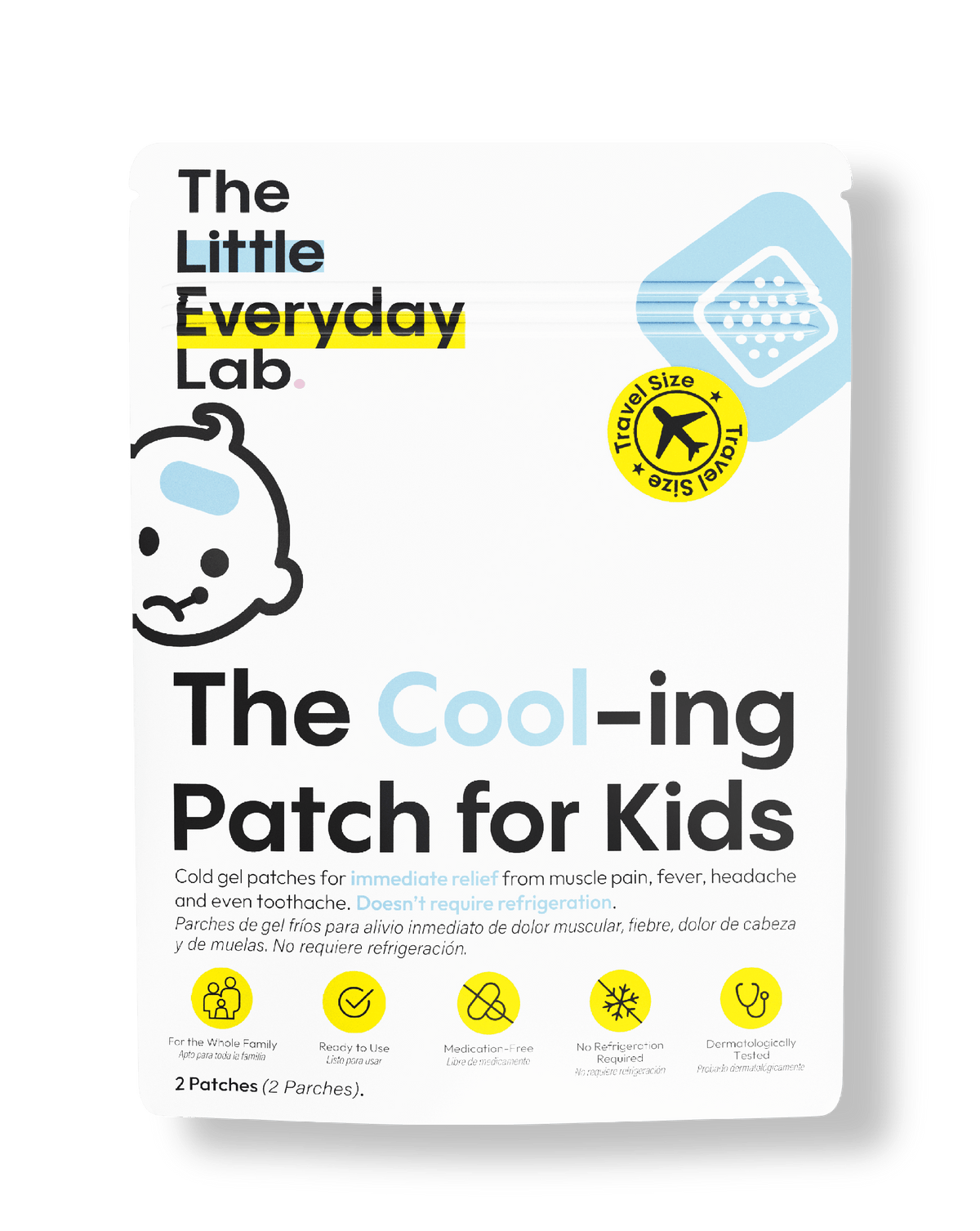 Parche Frío Travel Size para niños, 2 parches que alivian fiebre y dolor sin medicamentos, de The Everyday Lab