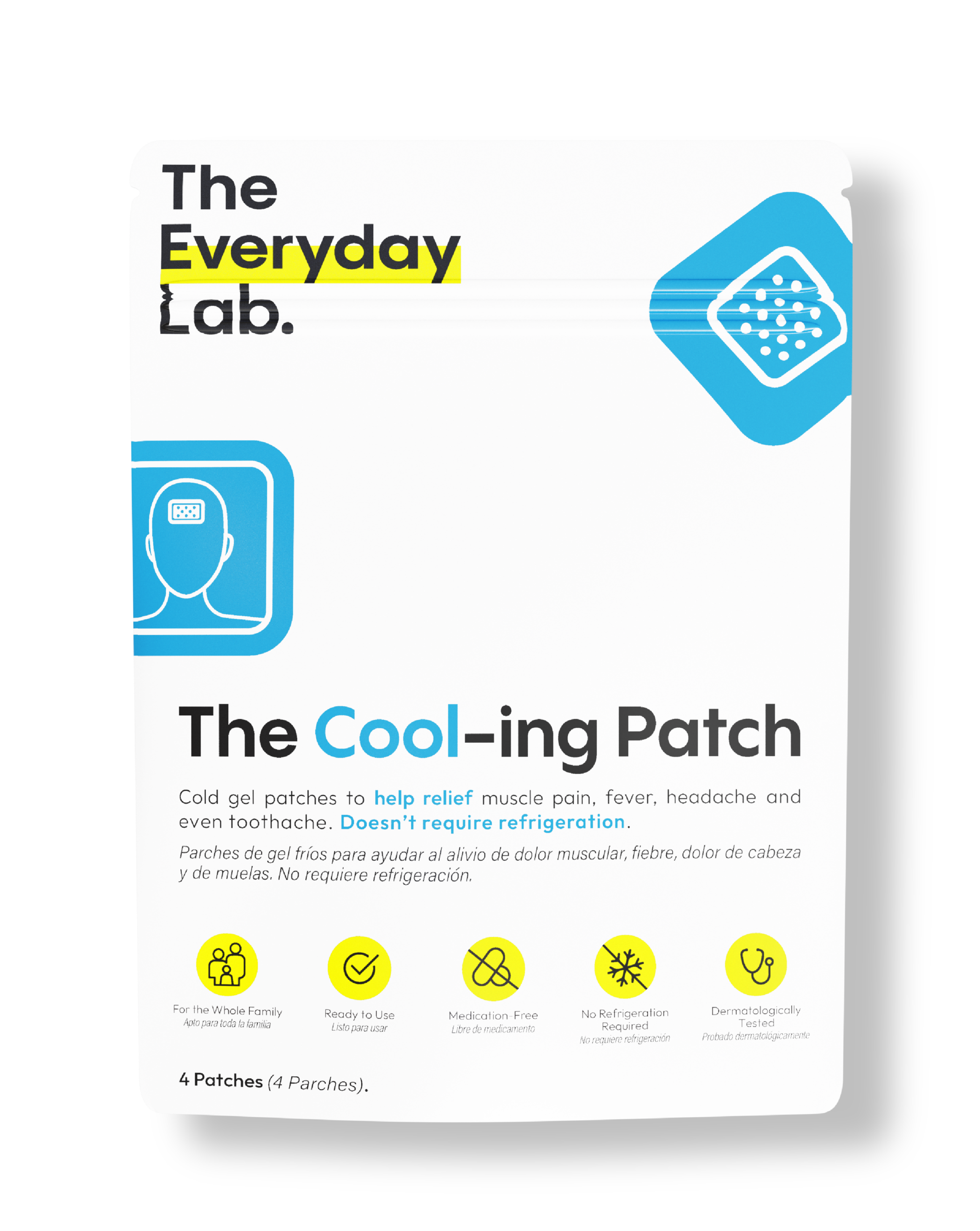 Parche frío para dolor con gel frío para alivio de fiebre, migraña y dolor muscular para adultos y niños