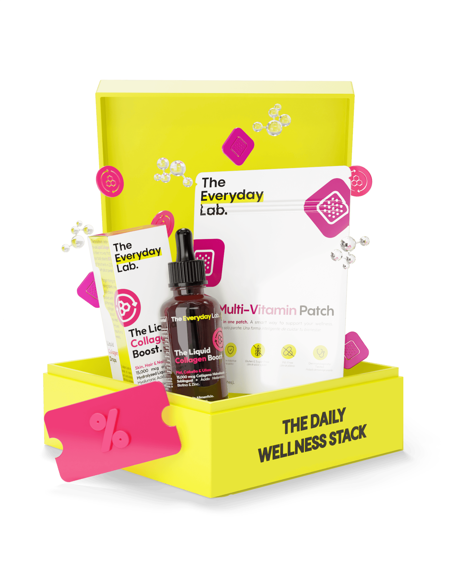 Kit The Daily Wellness Stack con colágeno sublingual y parche multivitamínico para bienestar diario
