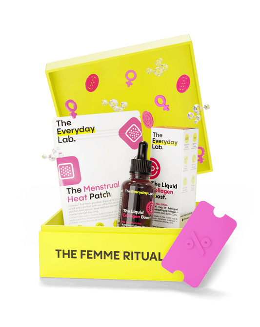 Kit The Femme Ritual con colágeno sublingual y parche menstrual térmico para bienestar femenino