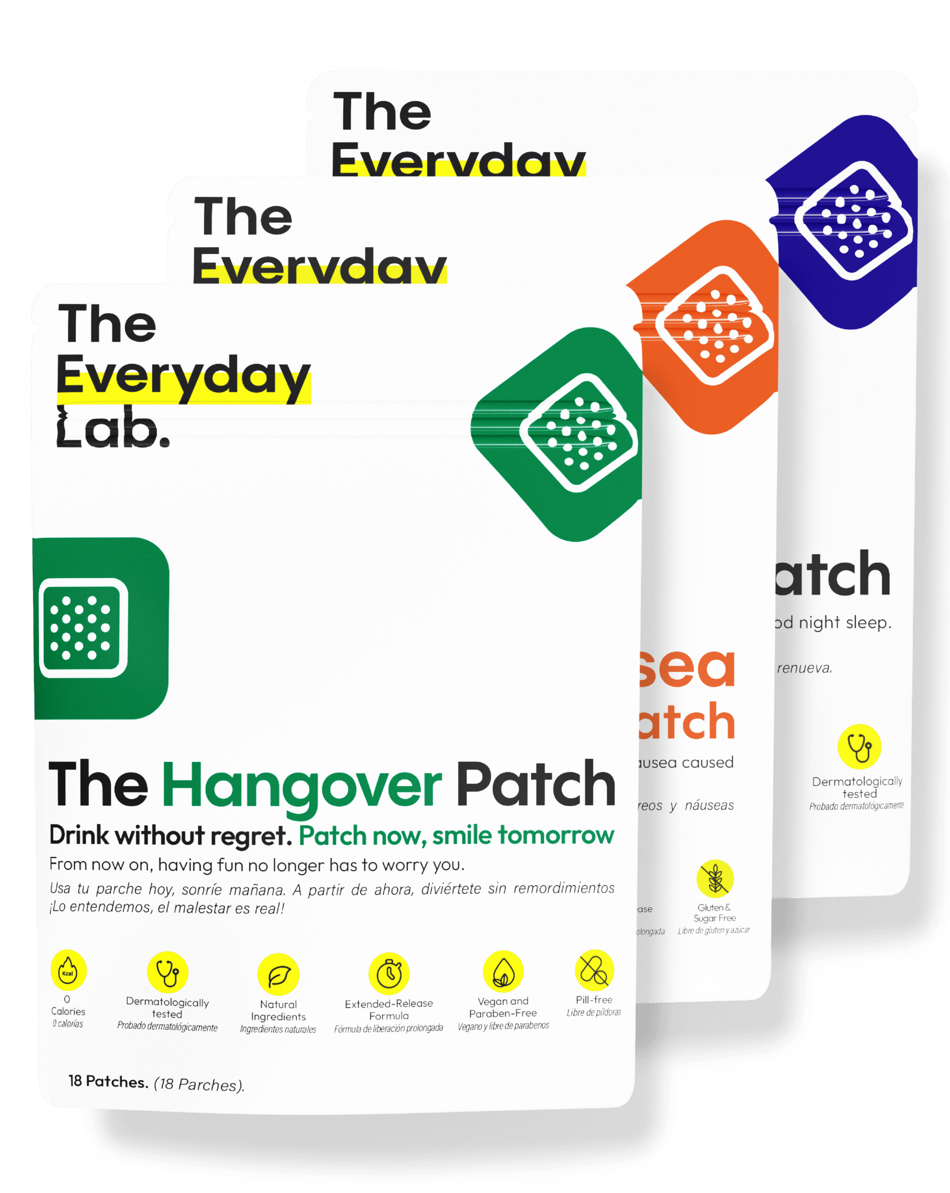 Kit Ultimate Party Bundle con tres parches transdérmicos para prevenir resaca, náuseas y mejorar el sueño tras una noche de fiesta