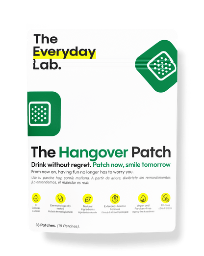 Parche anti cruda Hangover Recovery & Prevention Patch para prevenir y aliviar resacas con vitaminas y electrolitos.