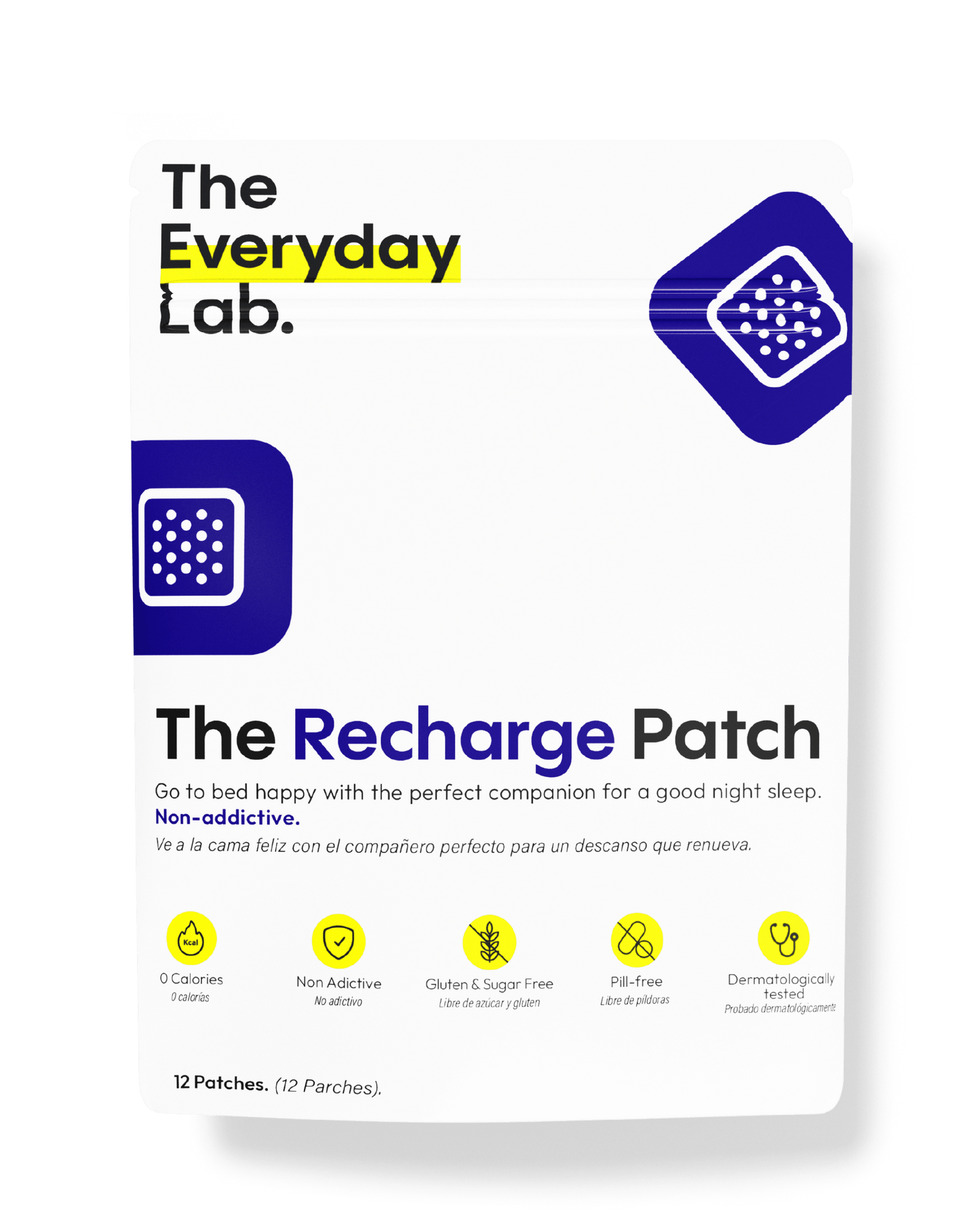 Empaque de The Recharge Sleeping Patch parche transdérmico para mejorar el sueño profundo y natural